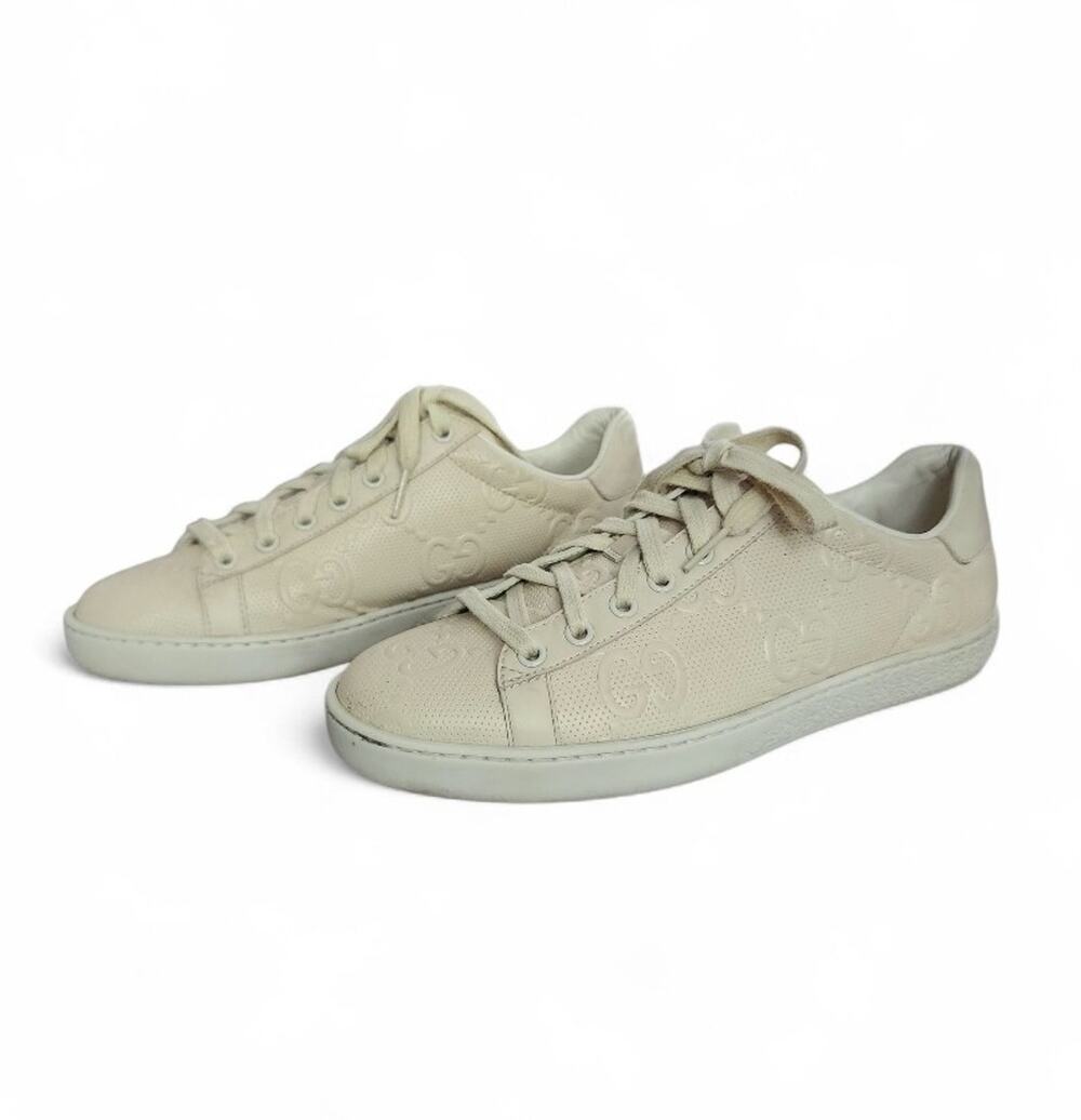 Gucci Ace Low Top Cream GG Embossed Logo Men's Size 38 with Box